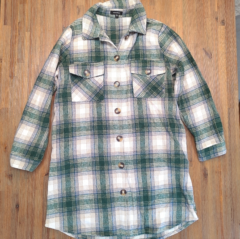 Women's S Fall Plaid Flannel Shacket Blouse Jacket Oversized Long Sleeve Shirt